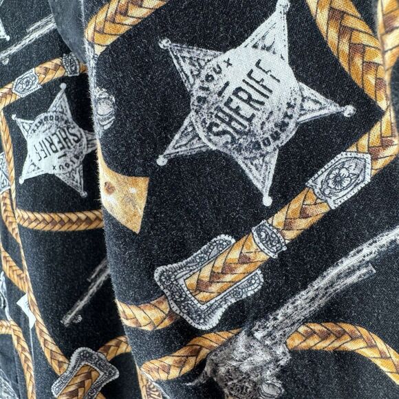 Vintage Panhandle Slim Top Womens Small Cowboy Sherrif Badge Print Western Rodeo - Picture 12 of 15